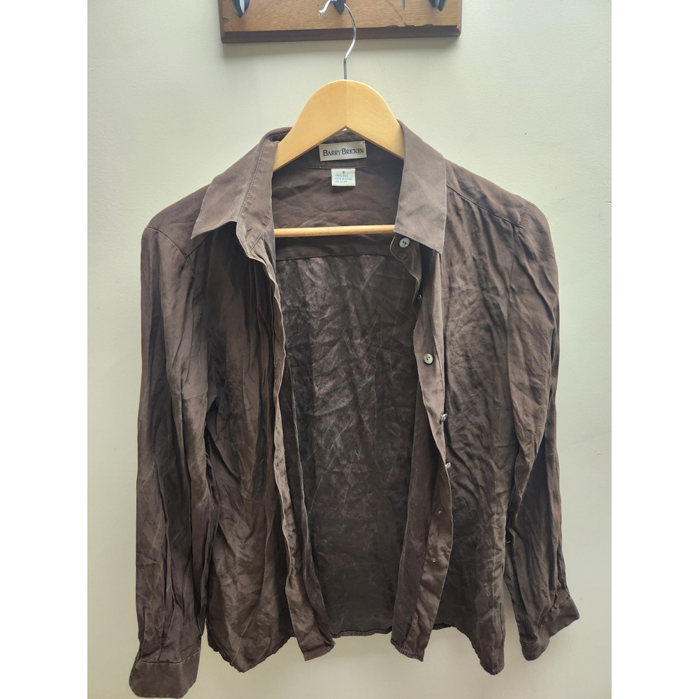 Barry‎ Bricken Womens Brown Button Up Long Sleeve Shirt Top Size M